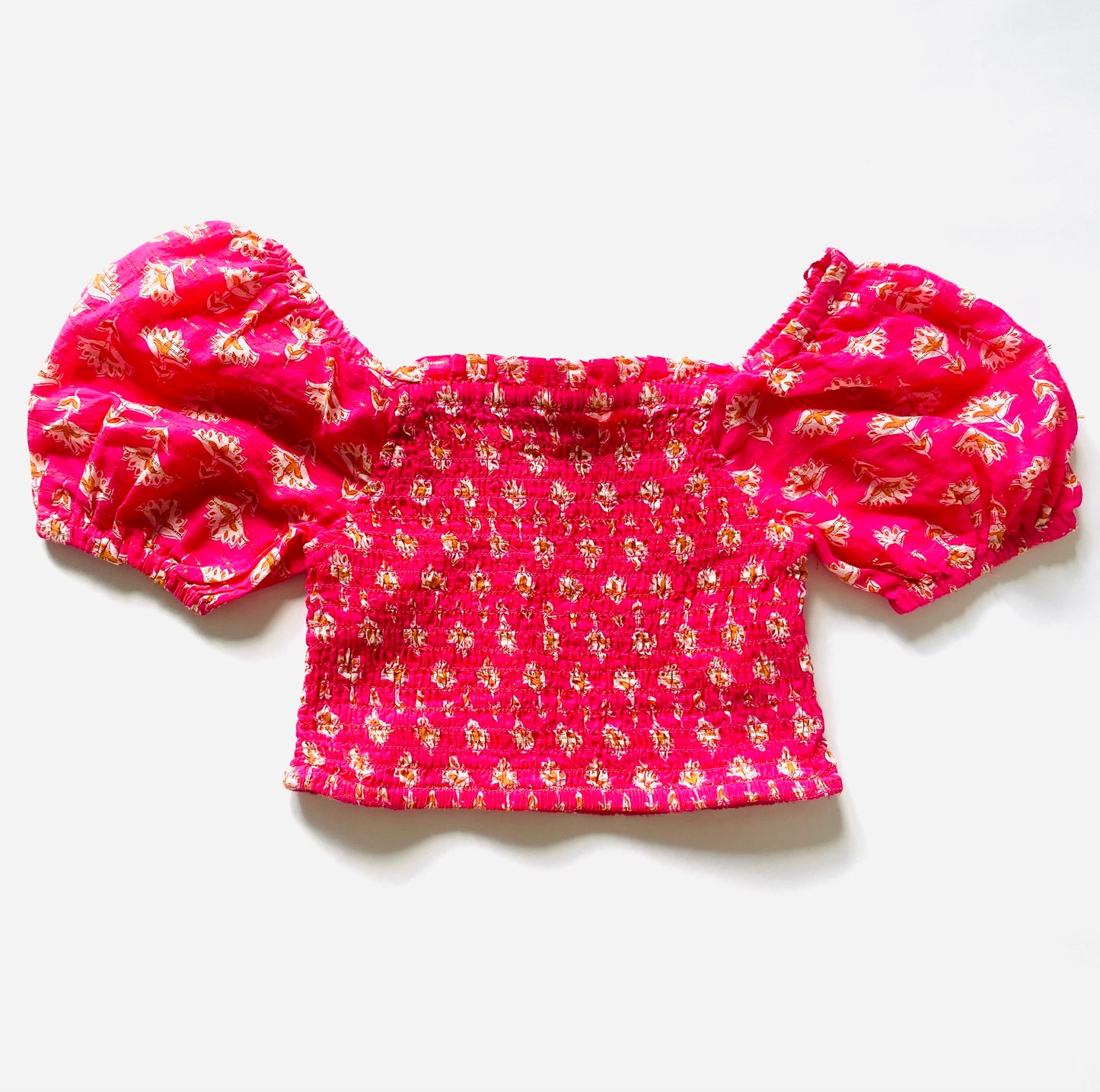 Pink & Gold Shirred Puff Sleeve Top (5YR)