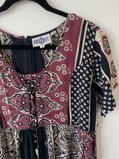 Vintage Daughters of India Style Boho Midi Dress (10/12)