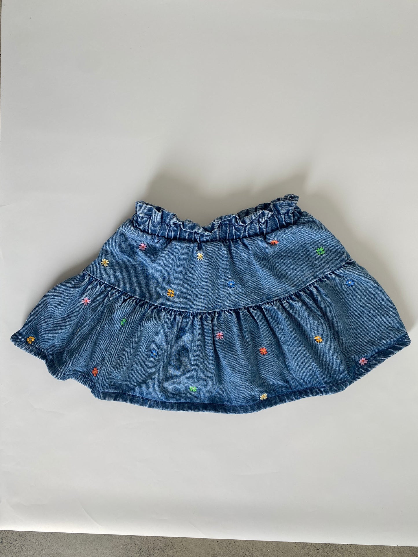Tier Flowers Denim Skirt (2YR)