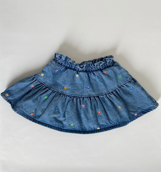 Tier Flowers Denim Skirt (2YR)